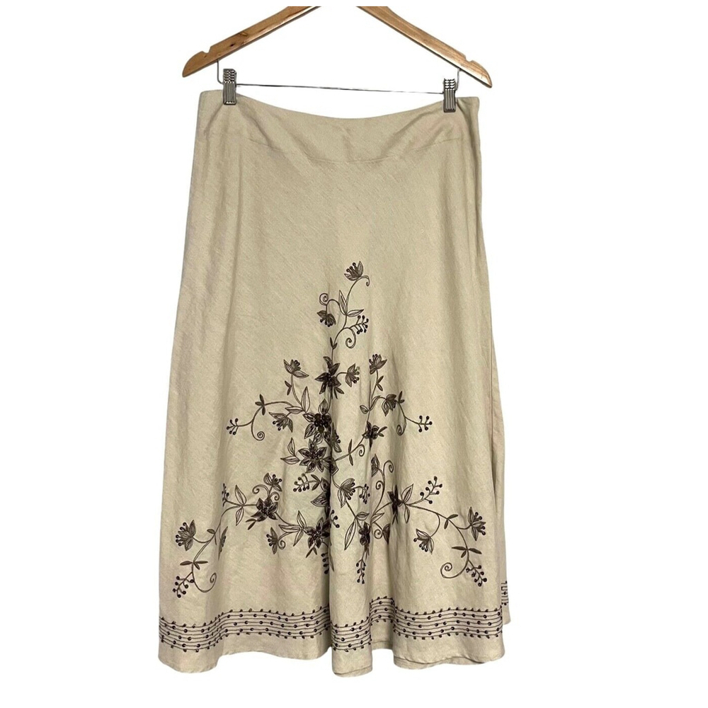 Orvis Beige Embroidered Beaded Linen Maxi Skirt NWT